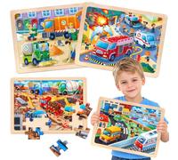 Puzzle en Bois pour Enfants, Voitures et véhicules Cartoon à Assembler | Motif de voitures et de véhicules cartoon en bois, les pièces forment l'image entière, à assembler à plusieurs