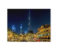 Puzzle en Bois Puzzle Jigsaw，Burj Khalifa à l'heure Bleue - Dubai，Classic Creative Classic Puzzle 1000 Pièces, Puzzles d'art Couleur（75x50cm）-Z67