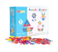 Puzzle en bois puzzles géométriques, 155 puzzles en bois blocs de motifs dans des blocs colorés tangram blocs avec 24 pièces de cartes de conception de cadeaux, blocs et bord avec des motifs