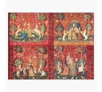 Puzzle en bois QUATRE HISTOIRES DE DAME ET DE LICORNE, Fleurs fantastiques, Animaux, Collection florale rouge et verte 300 pièces 38x26 cm jouet décoration mura