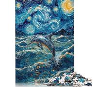 Puzzle en Bois représentant Un Dauphin dans Un Paysage étoilé, 1 000 pièces, idéal pour Les Adolescents et Les Adultes (75 x 50 cm).