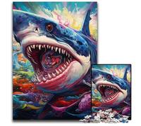 Puzzle en Bois Requin 1000 pièces pour Adultes et Adolescents, idéal pour Un Anniversaire ou des fêtes 50x75cm / 19,68x29,52 Pouces