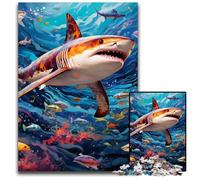 Puzzle en Bois Requin 1000 pièces pour Adultes, Jeu de décoration à Faire soi-même, Jouet interactif Familial, 50x75cm / 19,68x29,52 Pouces