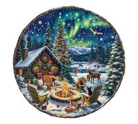 Puzzle en Bois Rond et Stimulant Design à Thème Noël aux Pièces aux Formes Fantaisistes Activité Anti-Stress Œuvre d'art Circulaire Unique Cadre Moderne pour Famille Amis ou Couples