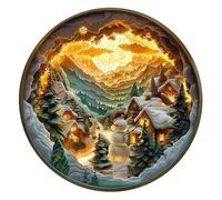 Puzzle en Bois Rond et Stimulant Design à Thème Noël aux Pièces aux Formes Fantaisistes Activité Anti-Stress Œuvre d'art Circulaire Unique Cadre Moderne pour Famille Amis ou Couples