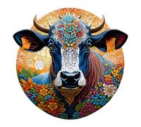 Puzzle en Bois Rond - Puzzle d'animaux en Bois, de Vache d'animaux en | Toys stéréo 3D en irrégulier, de Vache Highland, thème de la tête de Vache Peinte en