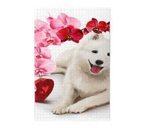 Puzzle en Bois Samoyède et Fleurs pour Adultes, 1000 pièces