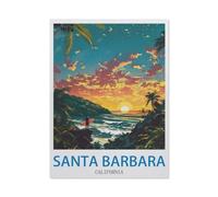 Puzzle en Bois，Santa Barbara, Californie - Affiches de Voyage Vintage pour Le Surf，1000 Pièces Puzzles Jeu De Jouets Interactifs, Scies Sauteuses Classiques（75x50cm）-O10
