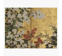 Puzzle en bois Sérigraphie florale japonaise dorée à motifs de chrysanthèmes blancs et rouges 300 pièces 38x26 cm jouet décoration
