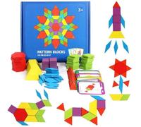 Puzzle en Bois-Tangram-Jouets Montessori-Jouets éducatifs classiques-155 Formes géométriques et 24 Cartes de Conception pour Enfant