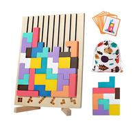 Puzzle en Bois Tetris 3D, Jouet Montessori, Jouet Cérébral, Intelligence Jigsaw, Blocs Géométriques Colorés Tetris avec 10 Cartes et Sac de Rangement, Cadeaux pour Les Enfants de 3 4 5 6 Ans