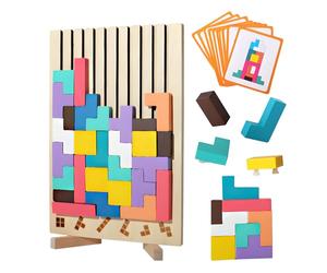Puzzle en bois Tetris, jouets éducatifs, jeux Montessori 3 4 5 6 ans, puzzle d’intelligence, jouet cérébral, blocs géométriques colorés Tetris, cadeau pour enfant