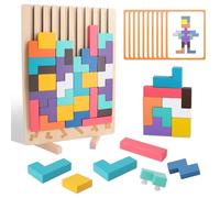 Puzzle en Bois Tetris, Jouets éducatifs, Jeux Montessori 3 4 5 6 Ans, Puzzle Empilé Tetris avec Carte, Jouets Jigsaw, Multicolores, Coloré Blocs Géométriques Tetris, Cadeau pour Enfants