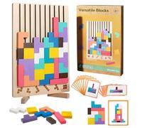 Puzzle en bois Tetris | Puzzle 3D Jouet éducatif | Jouet Montessori 3 4 5 6 ans | Intelligence Jigsaw, Jouet cerveau, multicolore, blocs géométriques Tetris, cadeau pour enfants garçons et filles