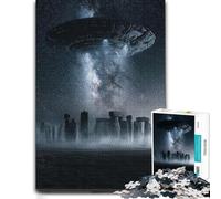 Puzzle en Bois Thématique UFO Over Stonehenge pour Adultes, 500 PCS