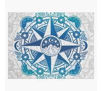 Puzzle en bois Voyage vers la montagne de la lune Turquoise Marine Ombré Rose des vents Nature Mandala 300 pièces 38x26 cm jouet décoration mur