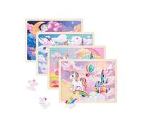 Puzzle en bois WERNNSAI Licorne lot 4 pièces 24 puzzles par puzzle, cadre encastré, bords lisses, peinture à l¿eau non toxique