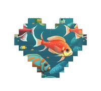 Puzzle en briques d'art en forme de cœur avec impression 3D de poissons sous-marins, 30 pièces, cadeau relaxant à faire soi-même