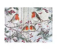 Puzzle En Cartes 1000 Pièces Double Face Christmas Robin Et Baies
