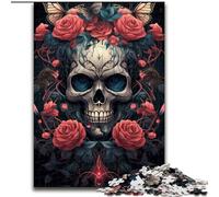 Puzzle en Carton 1000 pièces pour Adultes Motif Roses et crânes, idéal pour la décoration de la Maison, Cadeau de Noël et du Nouvel an pour Les Adolescents, Taille 26x38cm