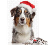 Puzzle en Carton de qualité supérieure représentant Un Berger Australien avec Un Chapeau de Père Noël, idéal pour Les Adultes, Cadeau de Noël, 1 000 pièces (75 x 50 cm).