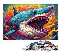 Puzzle en Carton pour Adultes, 1000 pièces, Motif Requin coloré dans l'eau, Jeu de décoration à Faire soi-même, Jouet interactif Familial, 26x38cm / 10,23x14,96 Pouces