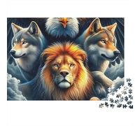 Puzzle en Carton recyclé Aigle Lion Entre Loups et Aigle, pour Adultes et Enfants à partir de 12 Ans. Idée Cadeau Originale. 70 x 50 cm/1000 pièces