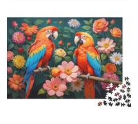 Puzzle en Carton recy uo de perroquets colorés » Couple d'aras avec des Fleurs pour Adultes et Enfants à partir de 12 Ans Idée Cadeau Parfaite 70 x 50 cm / 1000 pièces