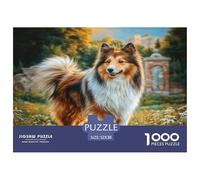 Puzzle en carton recyclé représentant un adorable chien de berger des Shetland, inspiré des ruines antiques. Idéal pour les adultes et les enfants à partir de 12 ans. Cadeau parfait. 52x38 cm/1000pcs.