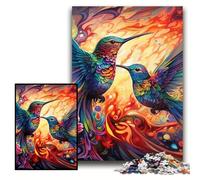 Puzzle en Carton représentant Deux colibris colorés, Taille 26x38cm. Un Casse-tête Stimulant, Une activité familiale, Une décoration d'intérieur, Un Cadeau de Noël.