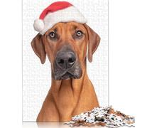 Puzzle en Carton représentant Un Chien de Rhodésie à crête Dorsale avec Un Chapeau de Père Noël, idéal pour Les Cadeaux de Noël des Adultes, 1 000 pièces (75 x 50 cm)