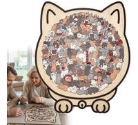 Puzzle en forme de chat, 135 pièces en bois coloré en forme de chat, encadré par d'adorables chats, puzzles en bois décoratifs pour les amateurs de Ca-t - 23 x 21 cm (Morandi)