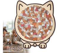 Puzzle en forme de chat, 135 pièces en bois coloré en forme de chat, encadré par d'adorables chats, puzzles en bois décoratifs pour les amateurs de Ca-t - 23 x 21 cm (Maillard)
