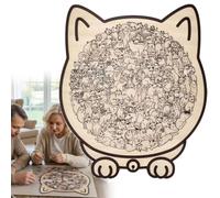 Puzzle en forme de chat, 135 pièces, puzzle en bois coloré en forme de chat, encadré par d'adorables chats, puzzles en bois décoratifs pour les amateurs de Ca-t - 23 x 21 cm (bois)