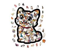 Puzzle en forme de chat - Jeu éducatif de 135 pièces - en bois sur le thème du chat - pour pour Noël et activités scolaires et familiales