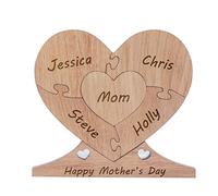 Puzzle en Forme de Coeur en Bois personnalisé, Maman Wooden1-4Name Texte Nom de la Famille Chambre à Coucher Décoration de la Maison pour Maman Cadeau pour la Saint-Valentin, Jour des Mères