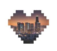 Puzzle en forme de cœur en forme de cœur avec impression 3D d'horizon de Los Angeles - Blocs de construction - 30 pièces - Cadeau relaxant