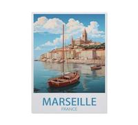 Puzzle en Holz Puzzles Classiques 1000 Pièces，Marseille France Coast Vintage Travel Poster，Jigsaw Jeu Éducatif Intellectuel Difficile Et Défi Cadeau（75x50cm）-AO37