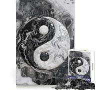 Puzzle en marbre Yin Yang 1000 pièces pour Adolescents Stimule la mémoire Temps de détente agréable Assemblage Solide Cadeau de Noël Unique (38x26cm)