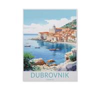 Puzzle en Papier 1000 Pièces，Affiche de Voyage Vintage de la côte de Dubrovnik en Croatie，Adultes Enfants Assemblage De Puzzles Jouets（38x26cm）-AT7