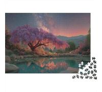 Puzzle en Papier 1000 pièces Arbre de rêve au Coucher du Soleil pour Adultes Carton épais Paysage lac déco Murale activité cérébrale Idée Cadeau 52x38cm/1000pcs