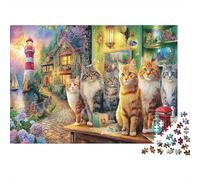 Puzzle en Papier 1000 pièces Chat Phare Adulte Défi Mental Anti-Stress Décor Mural éducatif Cadeau Artistique 38x26cm/1000pcs
