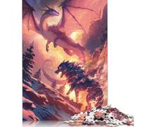 Puzzle en Papier 1000 pièces « Dragon Volant, Loup Flamboyant », activité familiale, Cadeaux de Noël, 38 x 26 cm, 1000 pièces