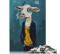 Puzzle en Papier 1000 pièces « Vache Cool avec Cigarette » pour Adultes et Plus de 18 Ans, Jeu éducatif 38 x 26 cm/1000 pièces
