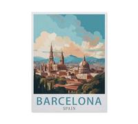 Puzzle en Papier,Affiche de Voyage Vintage de Barcelone en Espagne,1000 Pièces Puzzles Jeu De Jouets Interactifs, Scies Sauteuses Classiques(50x70cm)-BA69