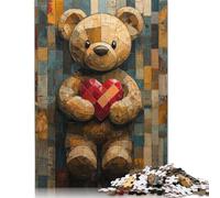 Puzzle en Papier de 1 000 pièces représentant Un Ours en Peluche avec Un cœur dans Un Style vitrail, idéal pour Les activités familiales, 38 x 26 cm, 1 000 pièces
