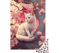Puzzle en papier de 1000 pièces avec motif chat et fleurs de cerisier pour adultes, puzzle rectangulaire créatif, jeu de défi pour le cerveau, 38 x 26 cm