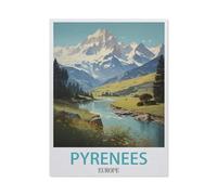Puzzle en Papier De 1000 Pièces pour Adultes,Pyrénées Europe Affiches de Voyage Vintage,Jouets De Décompression Éducatifs Et Intellectuels, Jeux Familiaux Amusants pour Enfants(50x70cm)-AR56