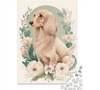 Puzzle en Papier Portrait Floral de Chien Saucisse 1000 Pièces pour Adultes Puzzle Rectangulaire Créatif Jeu de Défi pour Exercice du Cerveau (38x26cm)