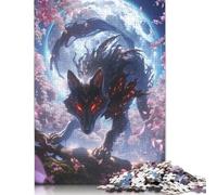 Puzzle en Papier pour Adultes, 1 000 pièces, Loup Noir aux Yeux Rouges, Jeu éducatif, défi, 1 000 pièces (38 x 26 cm)